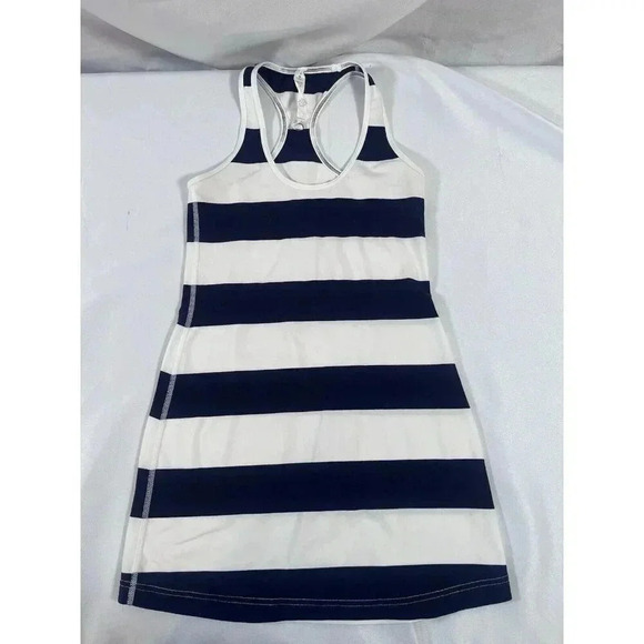 Lululemon Cool Racerback Tank Top Navy Blue White Stripe Size 4 - Picture 1 of 6
